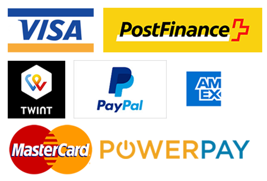 Visa, Mastercard, PostFinance, Twint, Paypal, Facture