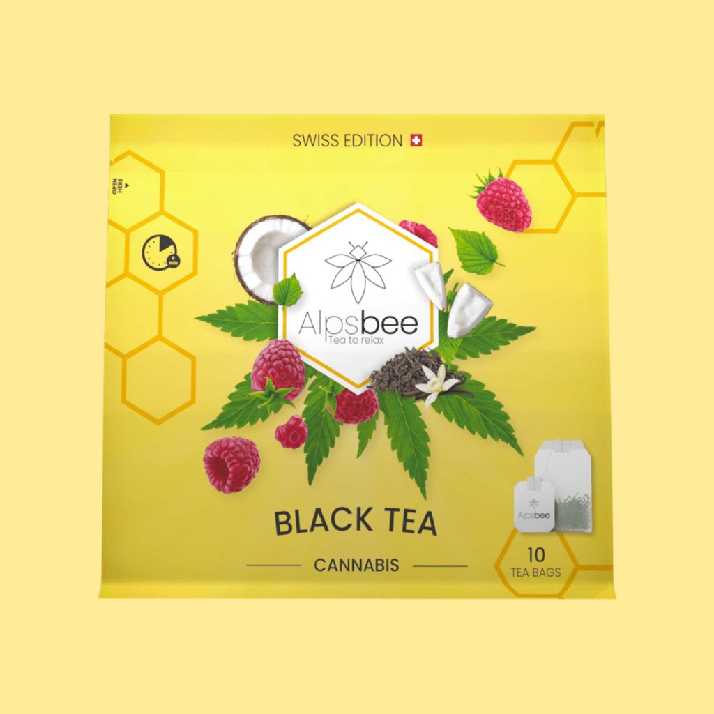 thé noir Alpsbee au cannabis, sachet de 10 sachets.