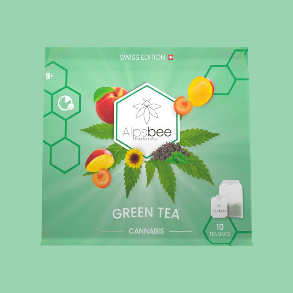 thé vert Alpsbee au cannabis, sachet de 10 sachets.