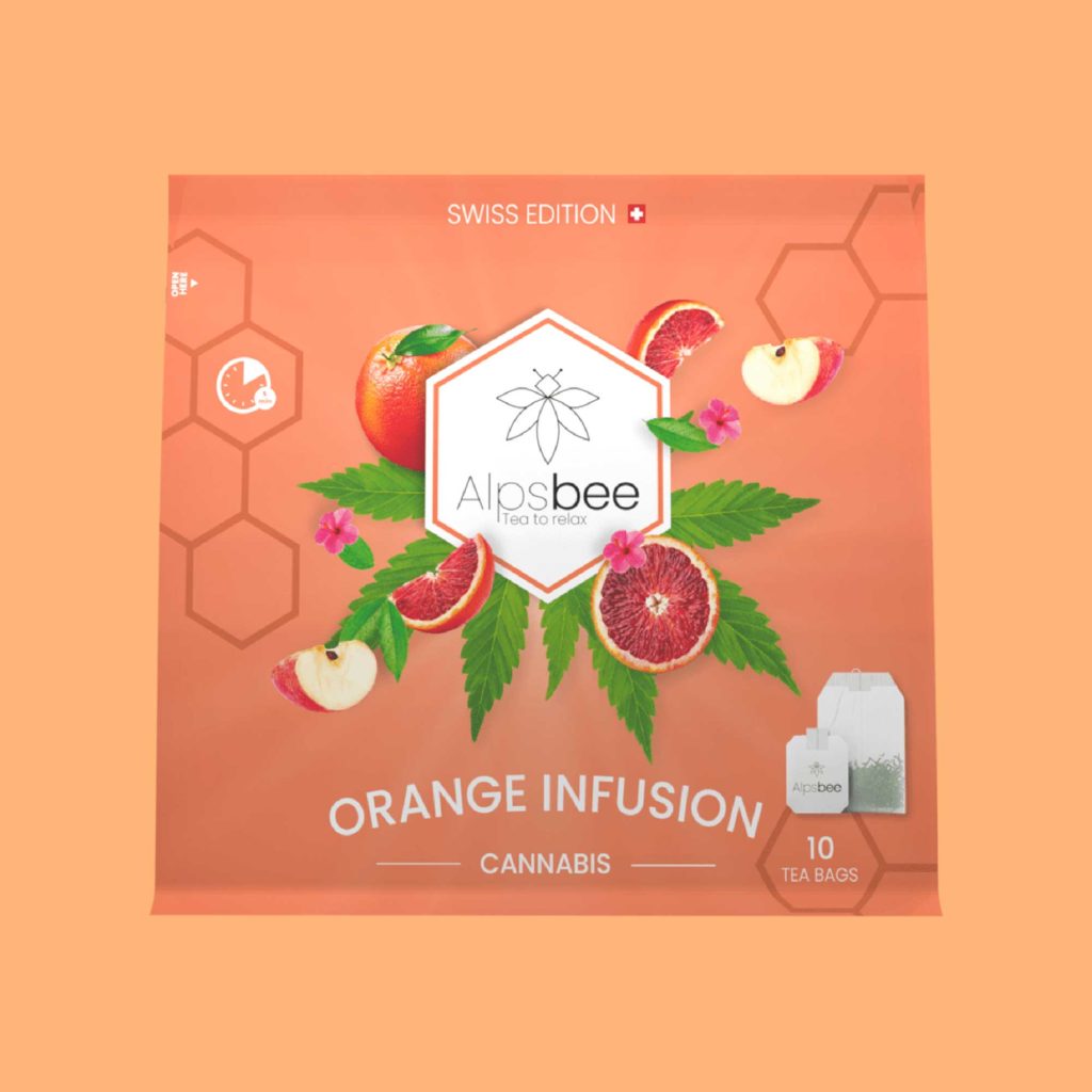 thé orange Alpsbee au cannabis, sachet de 10 sachets.